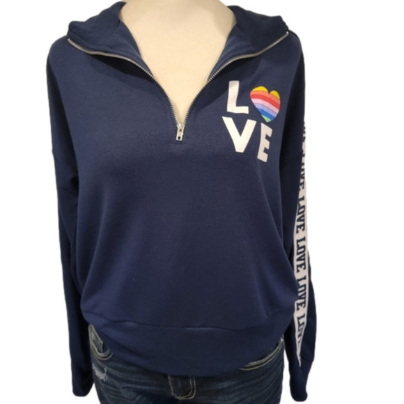 NO Boundaries Navy Blue Graphic Pullover 3/4 Zip Sweatshirt Size M - Picture 1 of 9
